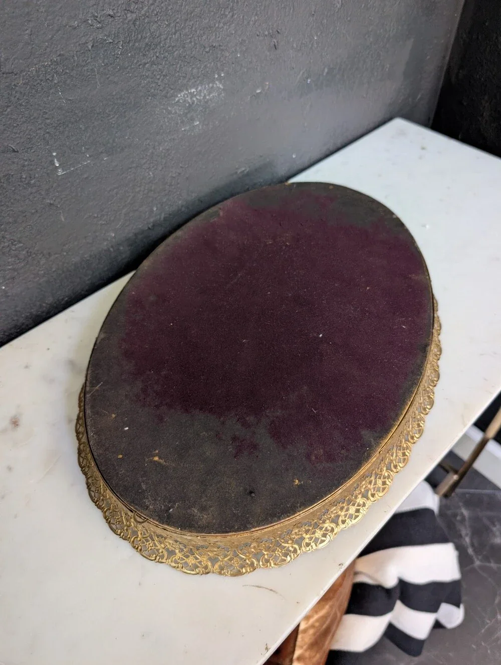 Vintage Gold Ornate Oval Vanity Tray Display or Wall mirror 16.5
